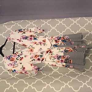 Three Pink Hearts L Woman's Floral Romper